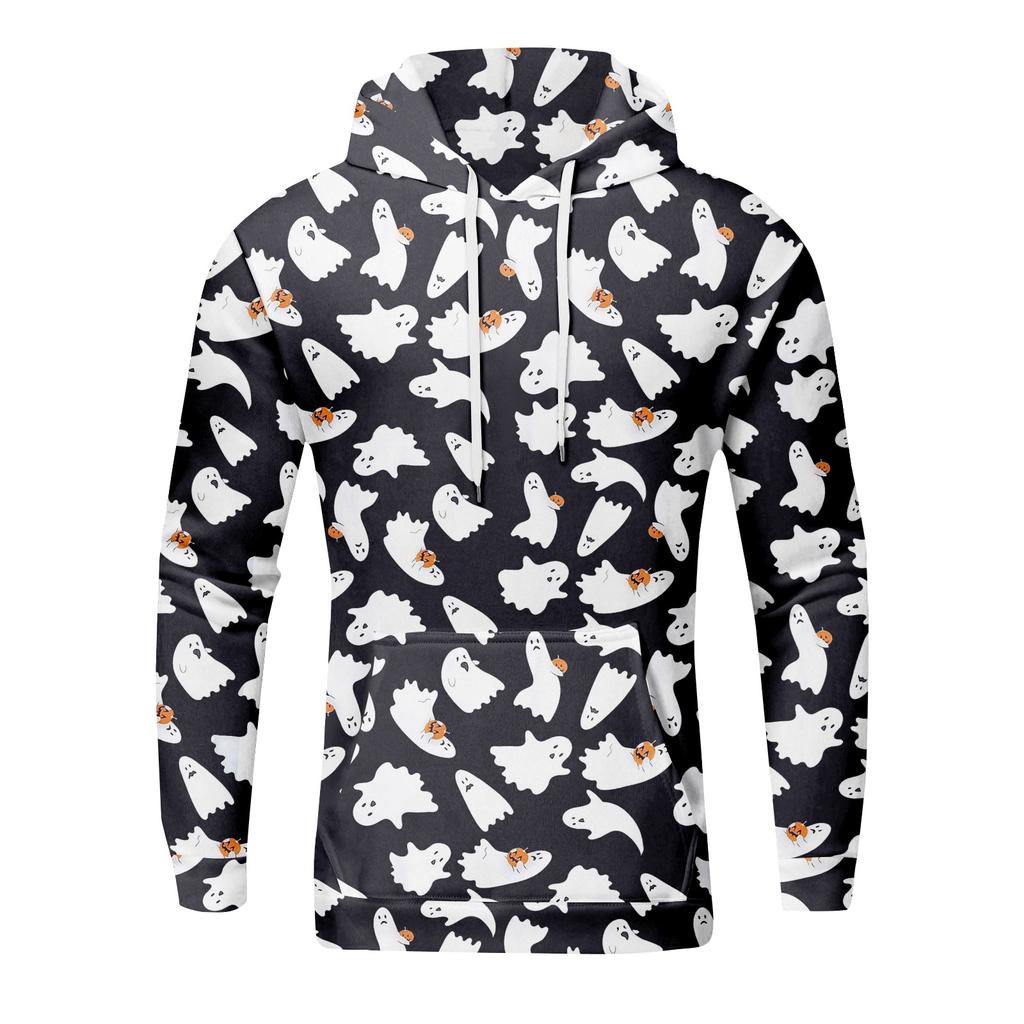 Halloween Print Men's Loose Hooded Sweatshirt