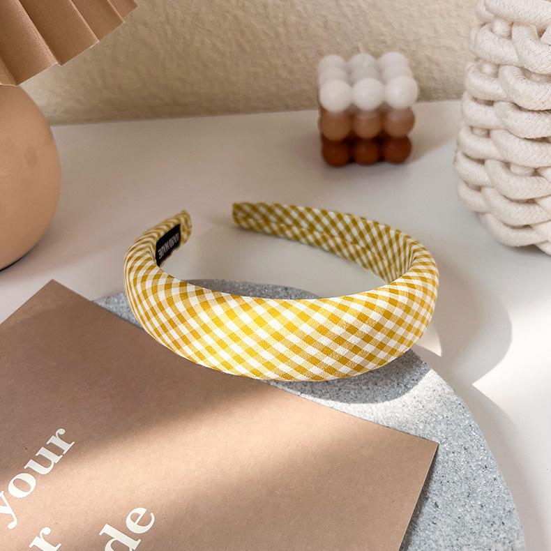 Spring and summer Sen series plaid headband girl cute headband Korean net red simple wide-brimmed sponge high skull top hairpin