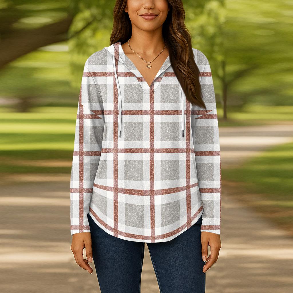 Женские модные толстовки с капюшоном V-образным вырезом с длинным рукавом и цветочным принтом на шнурке, повседневные свободные пуловеры