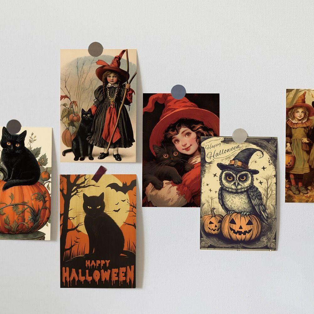 10pcs/set Festival Halloween Message Cards Castle Broom Halloween Greeting Cards Holiday