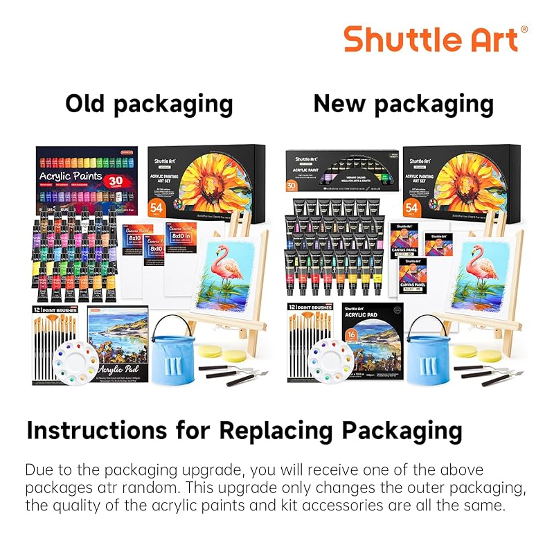 Shuttle Art acrylic paint 54 piece set 30 color paint set wooden easel canvas board brush palette brush washing bucket quick drying Water resistant