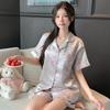 Пижама из ледяного шелка женская летняя серебристо-пудровая темпераментная прохладная с коротким рукавом комплект высококачественная домашняя одежда