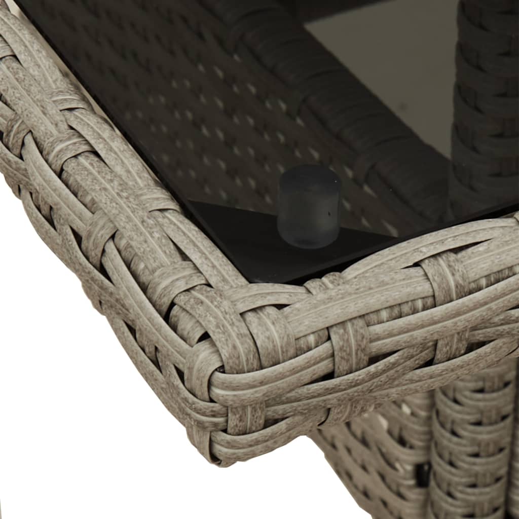 Garden Table with Glass Top Light Grey 80 x 80 x 75 cm Poly Rattan