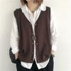 Vintage Arts Style Knitted Vest Female Solid Color Sleeveless Button V-Neck Waistcoat Women Casual Loose Knitwear Coats