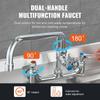 Commercial Faucet with Pre-Rinse Sprayer, 36" Height, 8" Center, 12" Swing Spout, Wall Mount Kitchen Sink Faucet, Brass Constructed Device with Pull