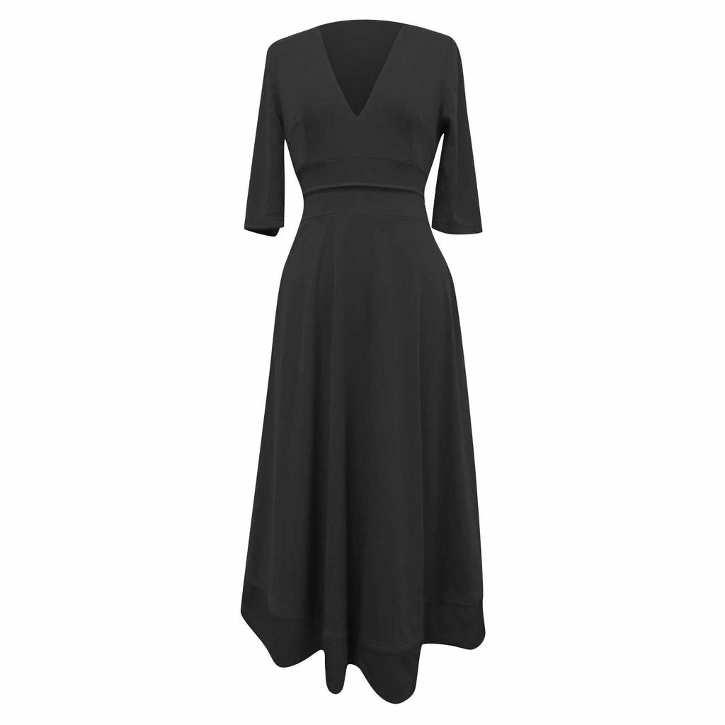 Women's Fashion Banquet Mid-sleeve Mid-length Skirt Sexy V-neck Dress