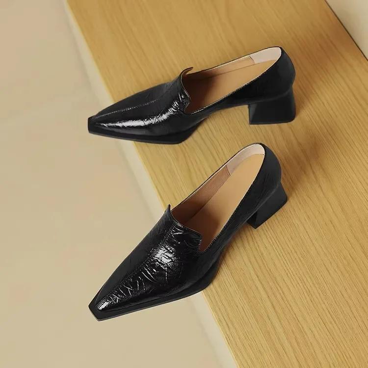 Женская обувь Женская Легкая Европейская Стильная Элегантная Черная Обувь на Квадратном Каблуке Женская Повседневная Офисная Обувь для Вечеринок