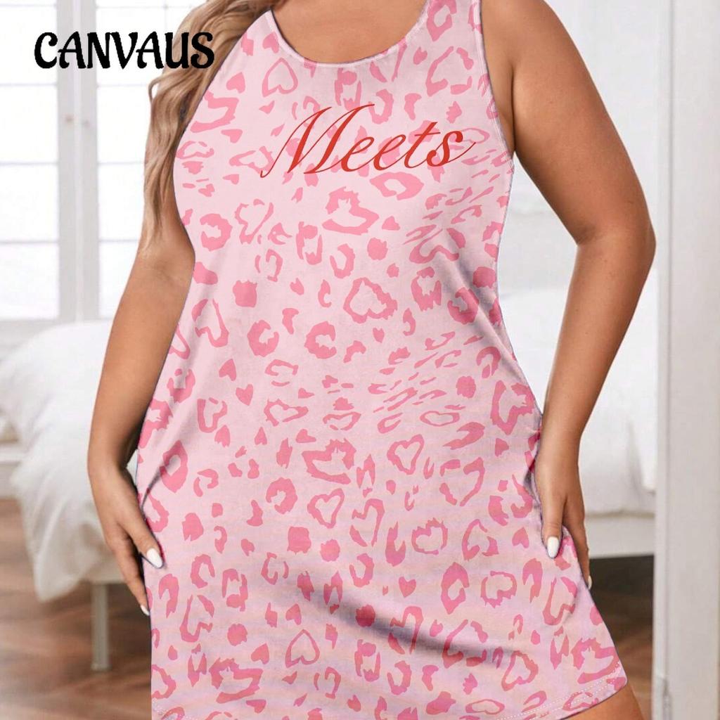 Plus Size Nightgown Sleeveless Women's Tie-Dye Printed Tank Top Nightgowns