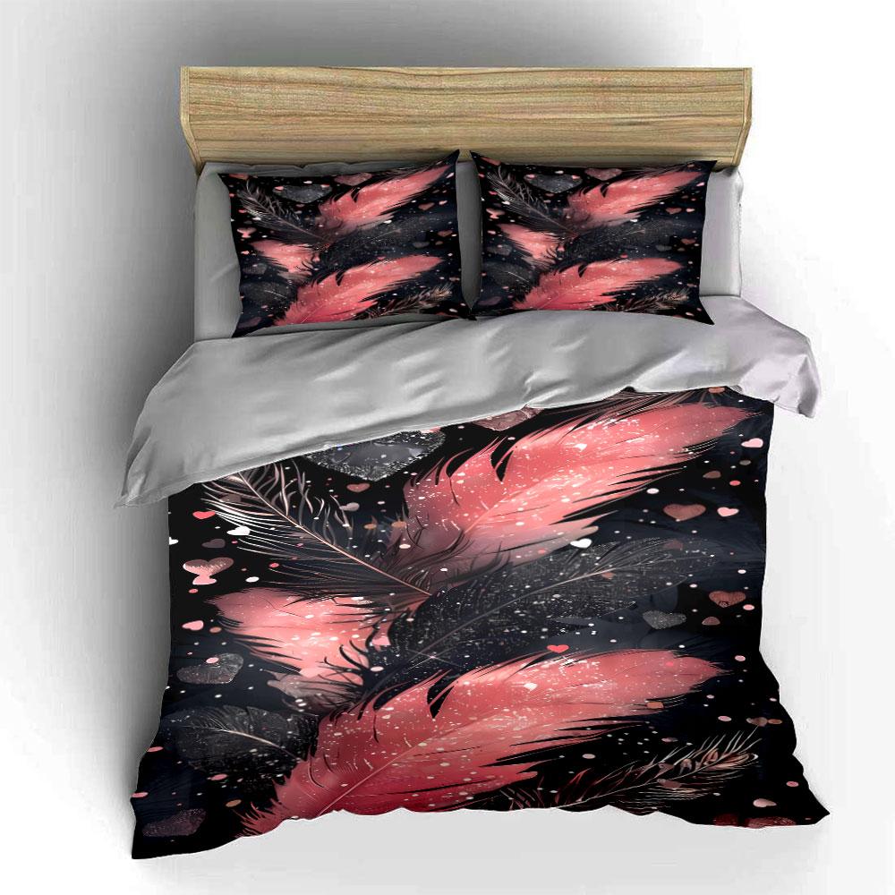 Pink and black feathers. Bedding sets Duvet cover sets Duvet covers Pillowcases(1*Duvet Cover 2*Pillowcases without duvet insert)