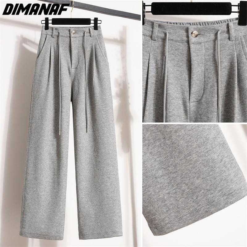Dimanaf 2024 Большие размеры Длинные брюки Женские эластичные свободные однотонные хлопковые свободные повседневные женские базовые брюки