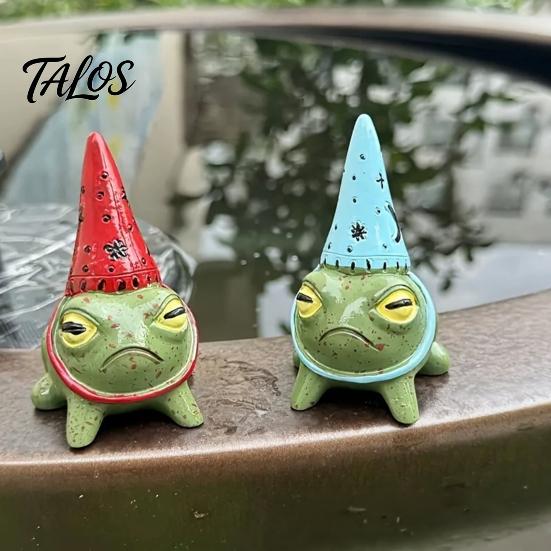 Talos Miniature Frog Figurine, Little Statue with A Party Hat, Decorative Resin Ornament for Outdoor Garden Courtyard
