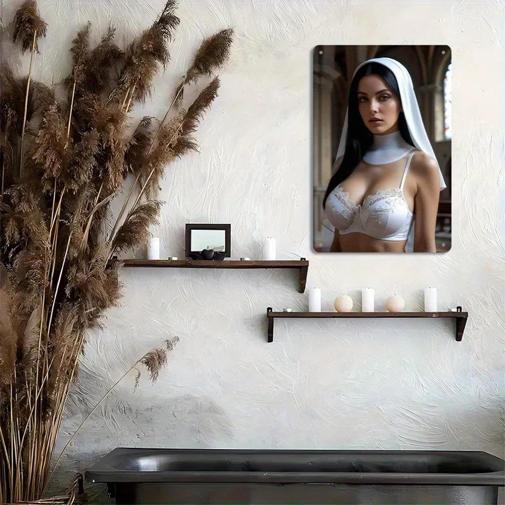 Металлическое настенное искусство 'Церковь Мечты' 8x12" - Элегантный религиозный декор для дома, Настенное панно 'Кружевной Вуаль Монахини'