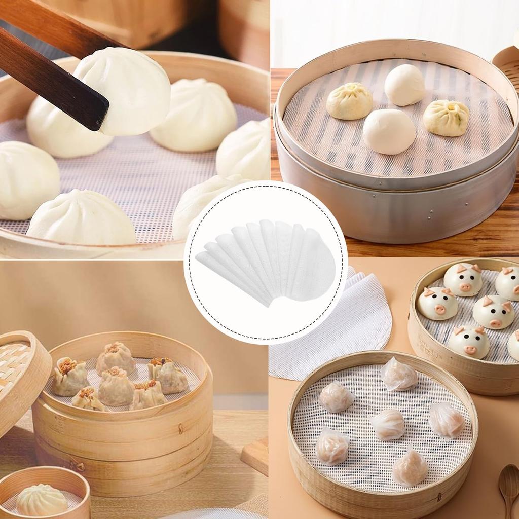 10 Pcs 10 inch Non-stick Silicone Steamer Mesh Mat, Reble Bamboo Steamer Liner Pad, Round Silicone Steamer Liners, Dim Sum Mesh Round Dumplings Buns