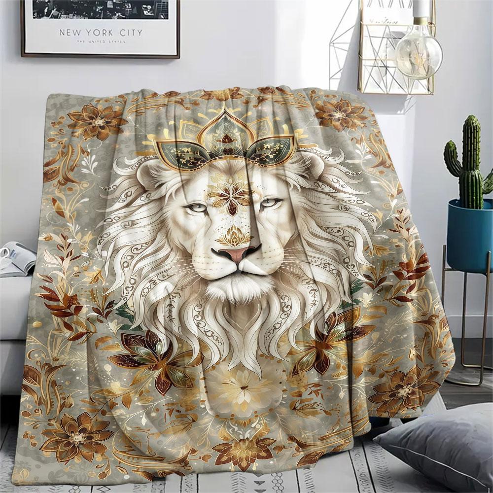 1Pc Mandala Animal Print Flannel Blanket, High quality Comfortable for All Seasons, Home Decor, Warmth and Comfort, Perfect for Christmas Gifts