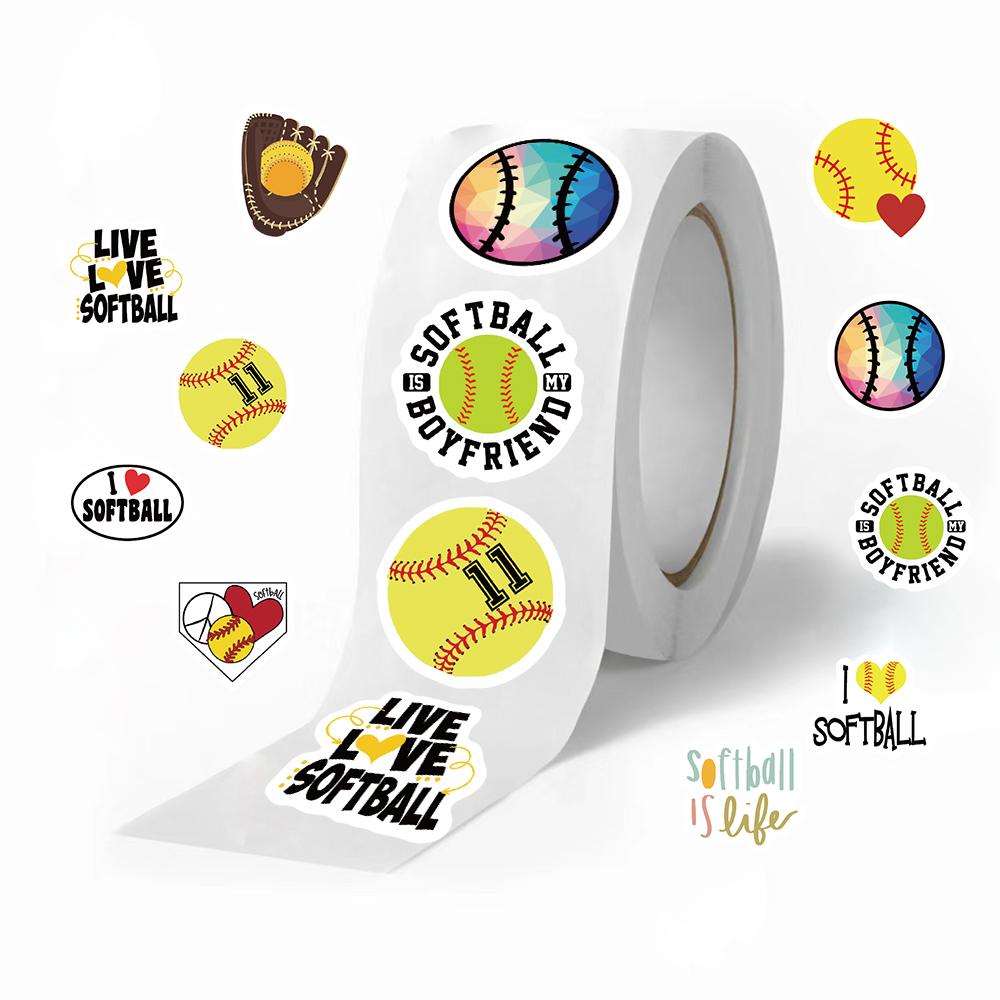 500Pcs/roll Cartoon Softball Stickers Sports Reward Stickers for Kids Teacher Party Decoration Decal for School Classroom Home
