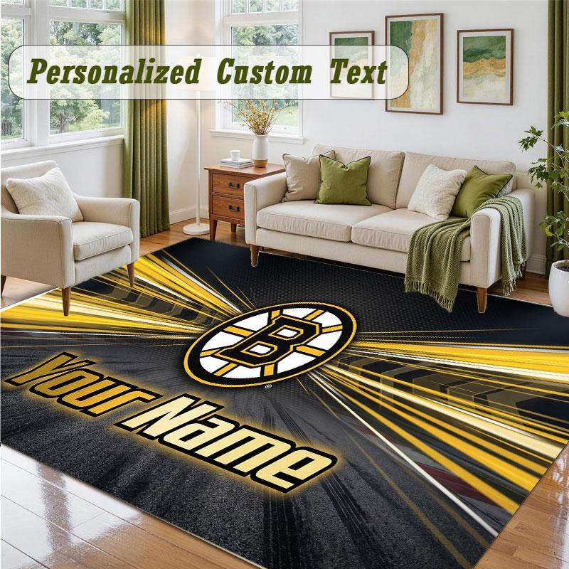 Crystal Velvet Square Rug Custom NameBoston Bruins Pattern Non Slip Home Floor Decor Rug