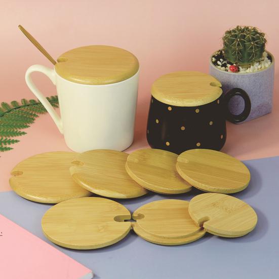 Крышка для чашки из бамбука с отверстиями для ложки, деревянная крышка для контейнеров, банок, мисок, многоразовая герметичная деревянная крышка для пищевых продуктов, аксессуары для напитков на вечеринке