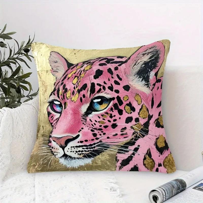 Vikama Pink Leopard Print Cushion Cover Decorative Throw Pillowcase For Sofa Living Room Bedroom Office Furniture Decoration