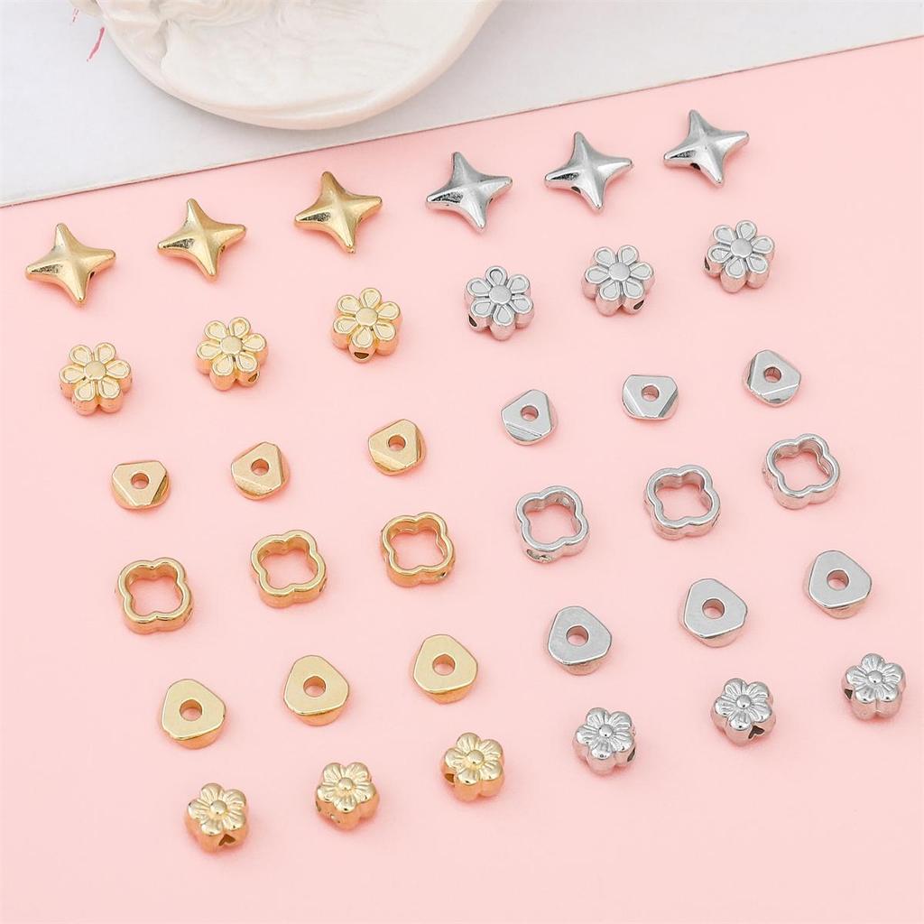 30-50Pcs Gold/Rhodium Plated CCB Loose Space Beads Star Flower Beads for Bracelet Necklace DIY Jewelry Making Beads