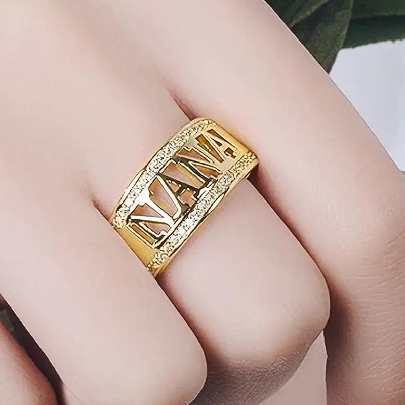 Huitan Изящный полый перстень с буквами «NANA» для женщин, модные аксессуары для вечеринок и на каждый день, инкрустированный сверкающими кубическими циркониями, элегантные женские украшения