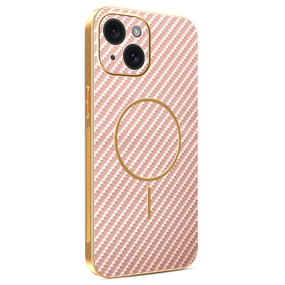 For iPhone 15 Phone Case Carbon Fiber Textured Electroplated TPU Back Cover