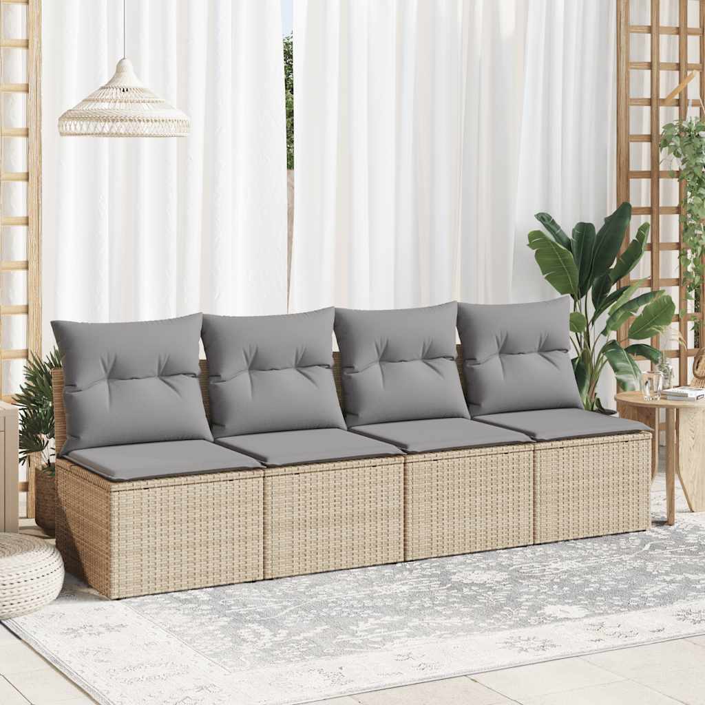 2 Piece Garden Sofa Set with Cushions Beige Poly Rattan & Acacia