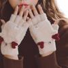 Knitted Half-finger Flip Gloves Women's Autumn and Winter Cute Antlers Warm Imitation Mink Student Writing Fingerless Gloves