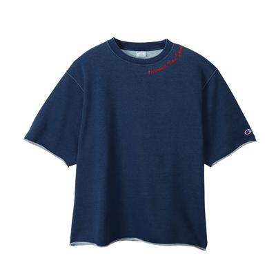 Свитшот Champion Cotton USA свободного кроя с короткими рукавами и вышитой отделкой для мужчин, выстиранный, синий, C3-B011