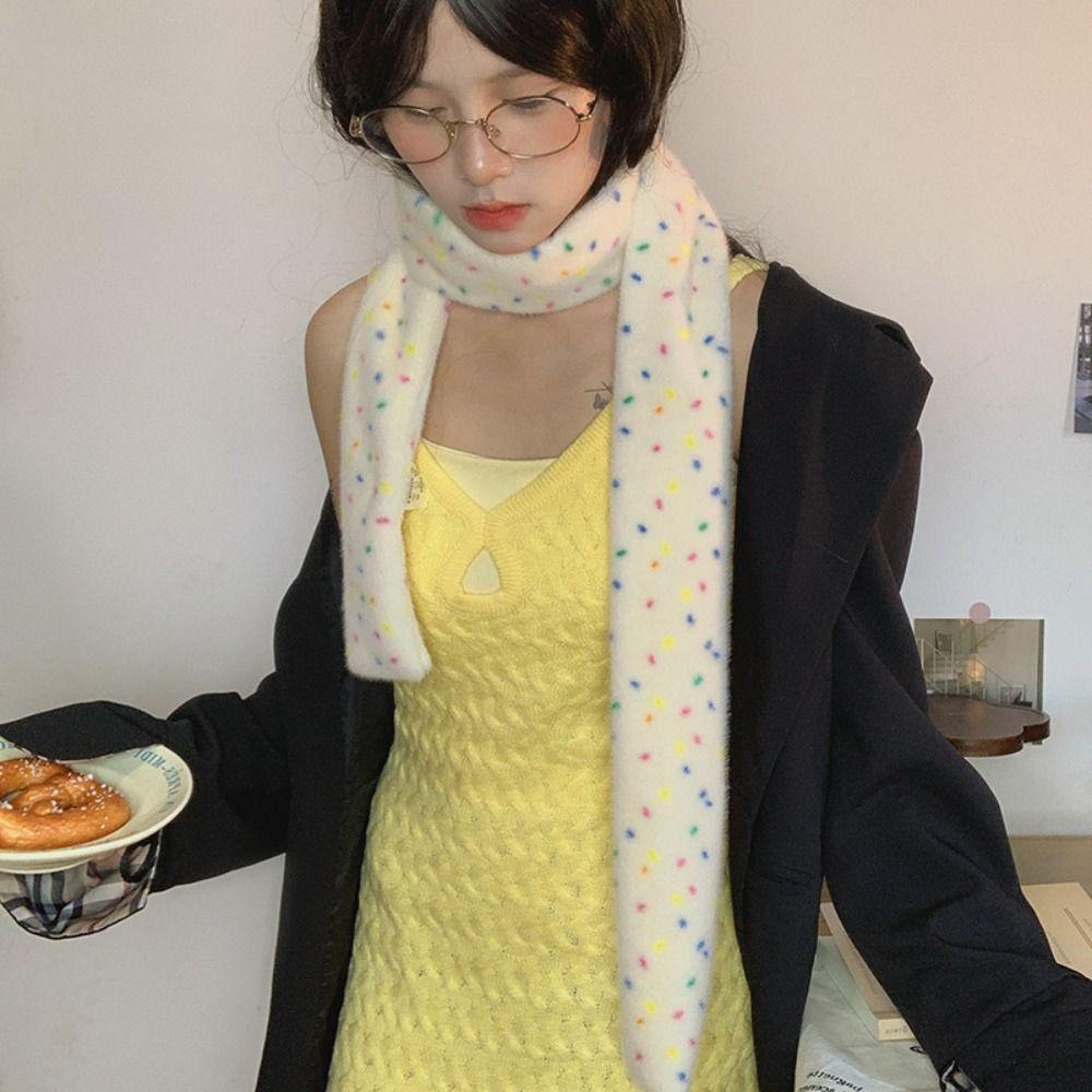 Colorful Dopamine Dot Scarf Korean Style Winter Neck Warmer Soft Cashmere Knitted Scarf Women