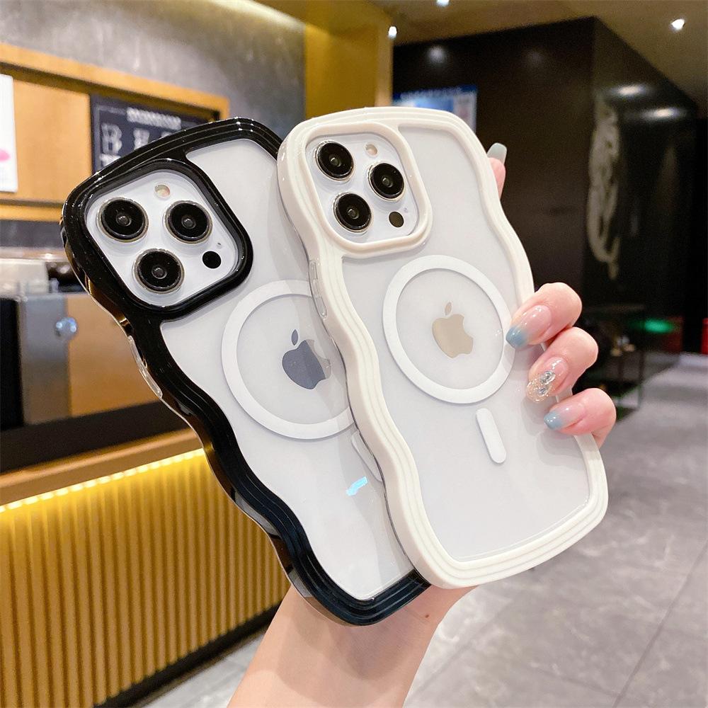 Новый ins подходит для чехла для мобильного телефона Apple 17Promax с волнами, прозрачный магнитный чехол, защитный чехол для iPhone16Pro.