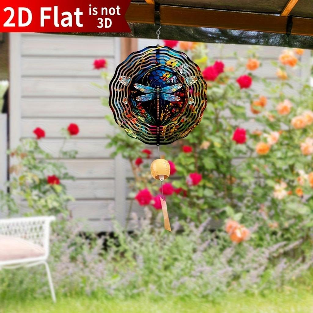 Stainless Steel Dragonfly Wind Spinner 25cm Colorful Floral Kinetic Sculpture for Garden Patio Indoor Outdoor Decor Holiday Gift