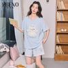Paibangnu Summer Women's Water Blue Simple Women's Short Sleeved Shorts Can Be Worn As Outerwear