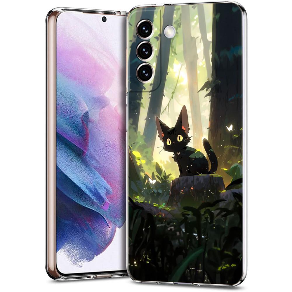 Художественный черный кот Звездная ночь Чехол для телефона для Samsung Galaxy S24 Ultra S23 FE S22 S20 S21 5G S10 S9 Plus S10E S8 Прозрачный чехол