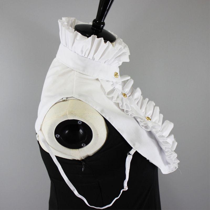 Womens Victorian Steampunk Vintage for Palace Half Shirt Blouse Stand-Up Lotus Golden Button Down Detachable False Fake