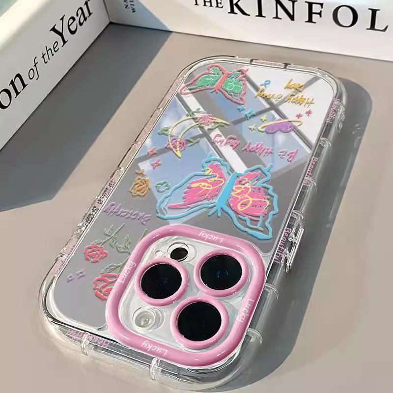 Ins Graffiti Butterfly for IPhone16 Promax Mobile Phone Case for Apple 15 Mirror 13 Protective Cover 14 Soft