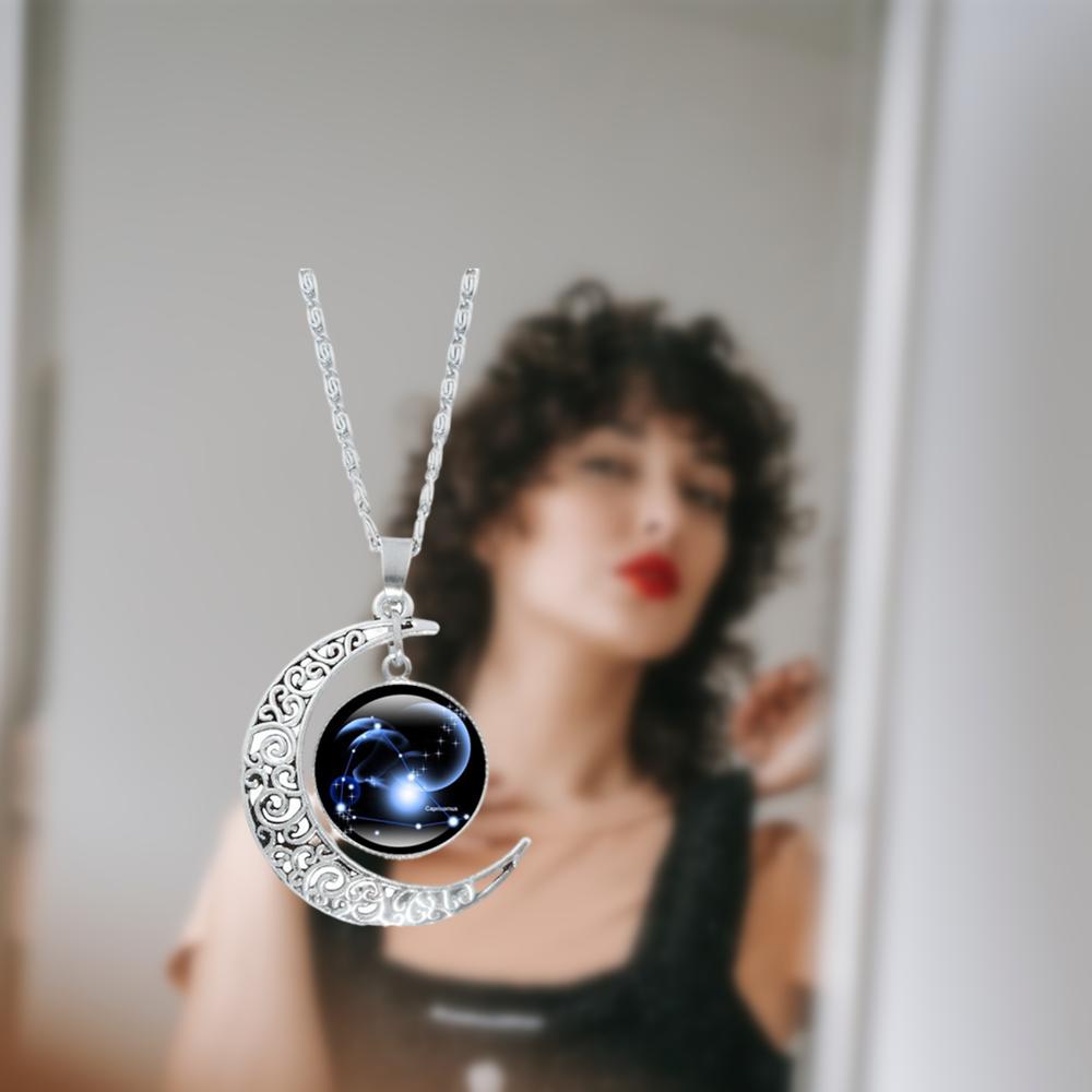 Men Boys 12 Zodiac Celestial Jewelry 12 Constellation Necklace Moon Pendant