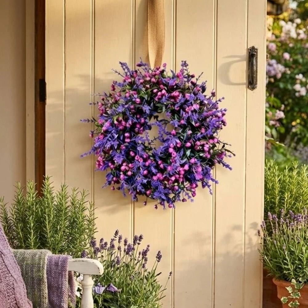 Lifelike Artificial Lavender Wreath Plastic Door Hanging Wreath Front Gate Wreath Office Decor