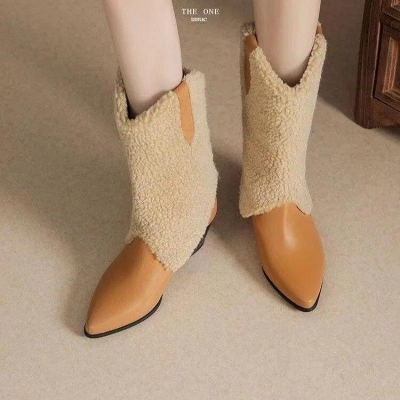 Модные брендовые высококачественные ковбойские сапоги для женщин 2024 года, зимняя новая модная обувь для женщин, квадратные каблуки, сапоги до середины икры в стиле вестерн Botas Mujer