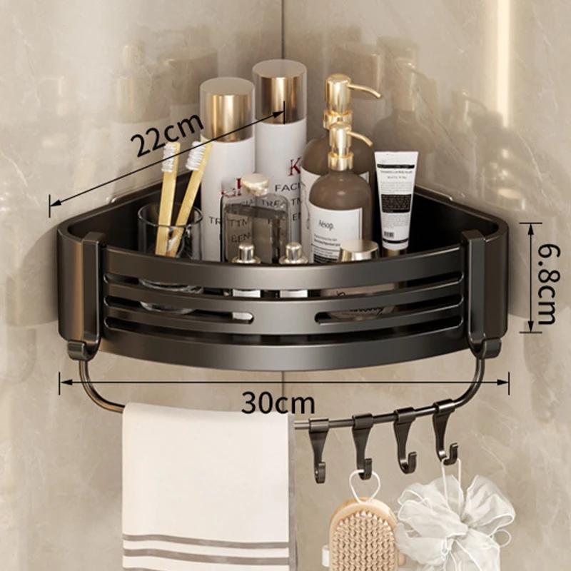 Shower Corner Shelf with Towel Bar Hook Space Aluminum athroom Shelf Without Drilling Shampoo Holder Bathroom Accessori