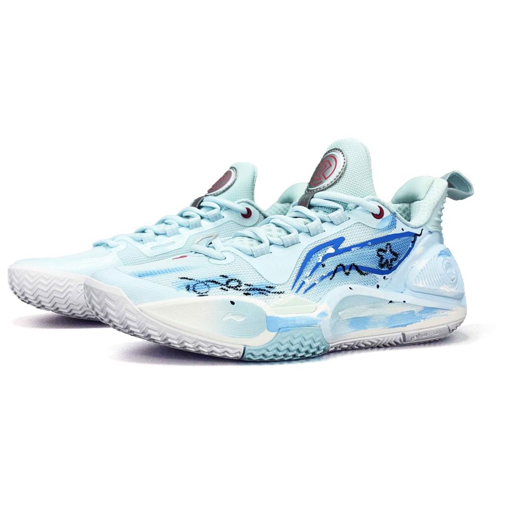 Li Ning Speed 9 Сердце Океана Ткань Устойчивая к истиранию Легкая Низкие Баскетбольные кроссовки Унисекс Синий Белый ABPT001-6()