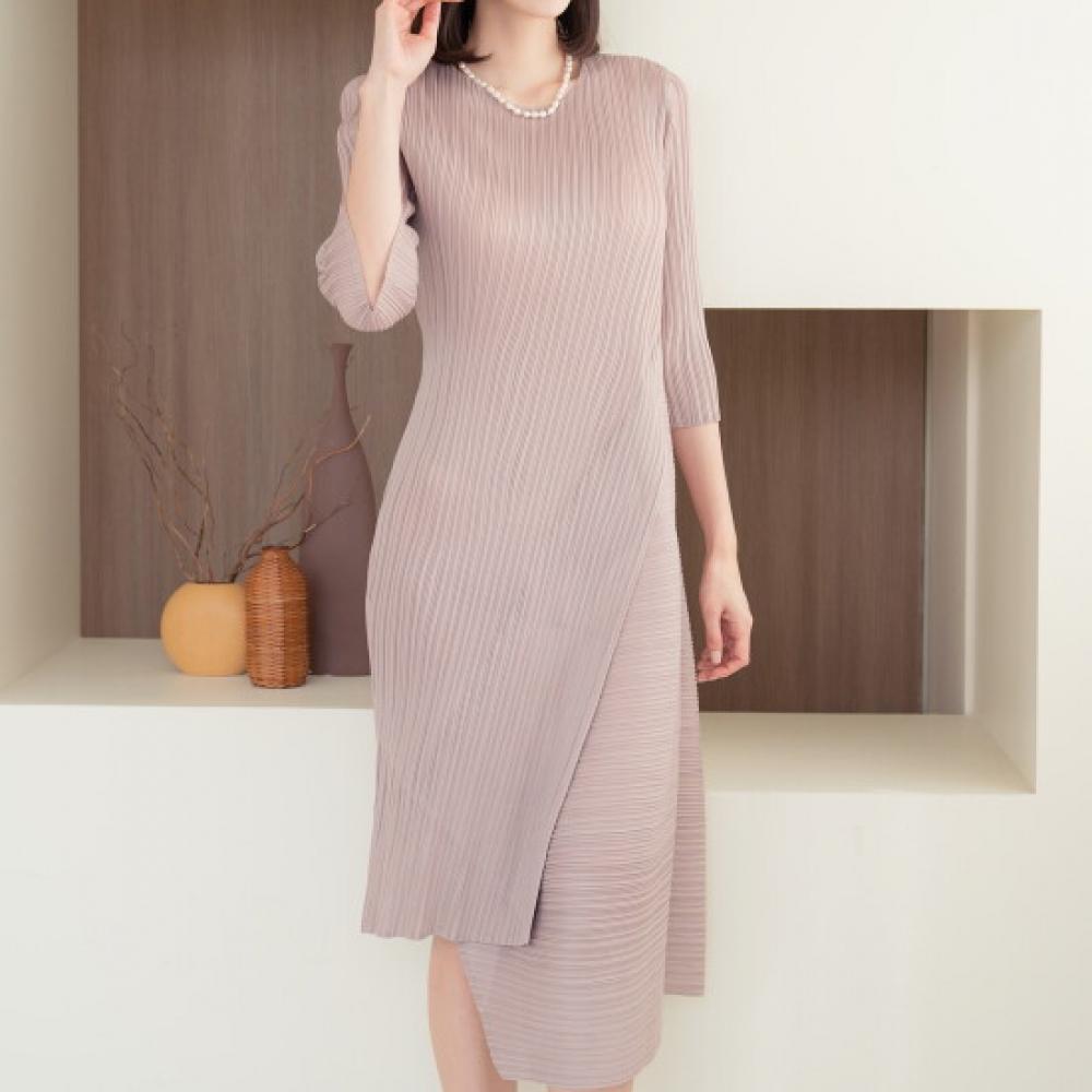 Plara Women Diagonal Overlap Pleats Dress