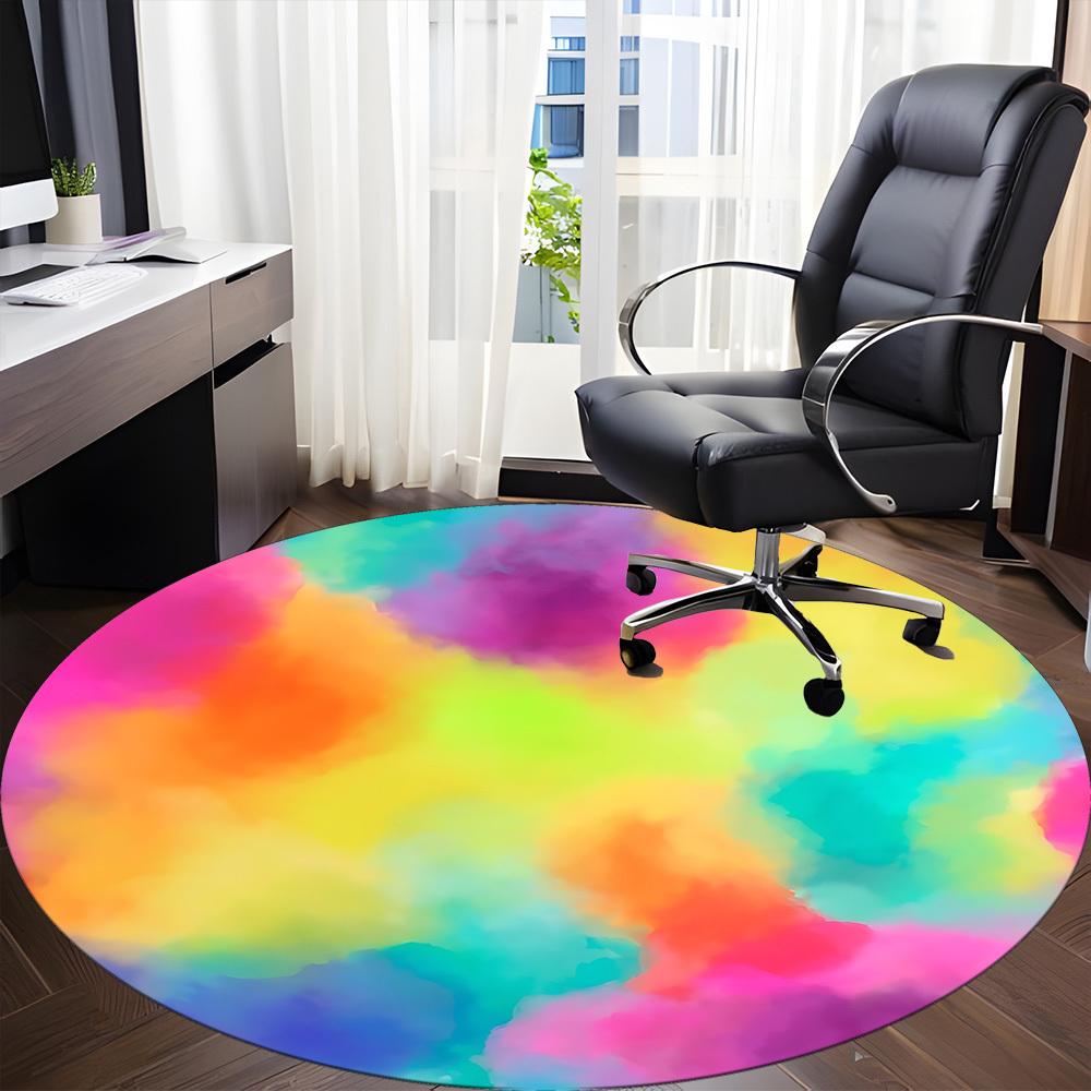 1pc Colorful AbstractChair Carpet for Office, Indoor Non-Slip Washable Polyester Fiber Carpet, Mat For Office, Machine Washable
