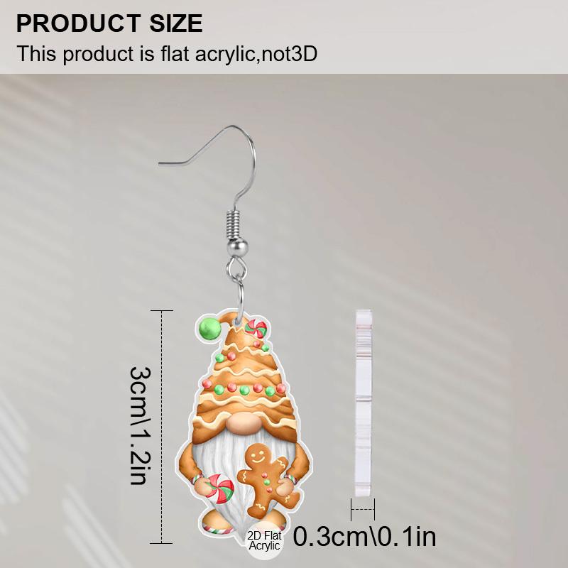 Плоские рождественские серьги 2D, серьги на рождественскую тематику, акриловые серьги-подвески в виде Санта-Клауса/пряничного человечка, рождественские праздничные серьги для женщин.
