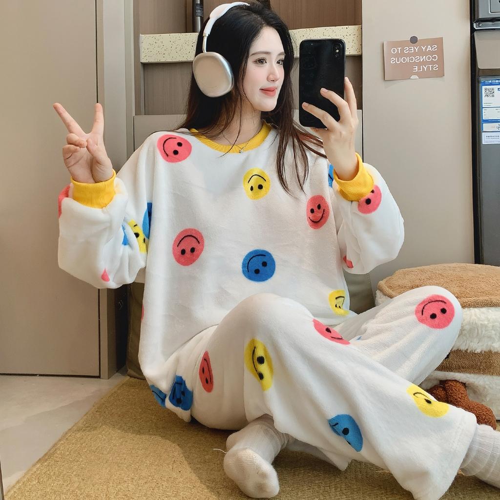 Новые 2025 Осень Зима Теплые Фланелевые Женские Комплекты Пижам Утолщенный Коралловый Вельвет Длинный Рукав Милый мультяшный фиолетовый Комплект для Сна Тонкий Фланелевый Комплект Пижам