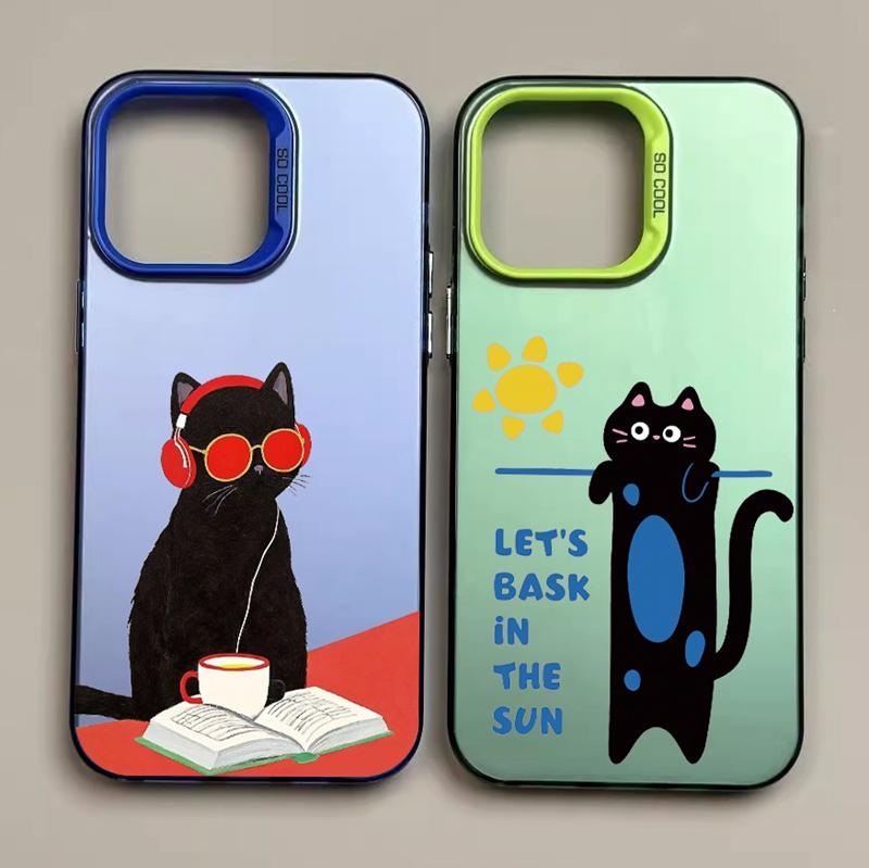 Черный чехол Cat для iPhone 16 Samsung A55 A35 A34 S24 FE Xiaomi Redmi Note 13 Pro 14C Huawei Honor 200 противоударный бампер для телефона с защитой от царапин