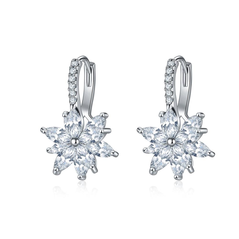 HUAMI Double Layer Flower Earrings Hoop Ear Clip With CZ Zirconia Design Big Jewelry For Wedding Women Earrings Dangle Drop