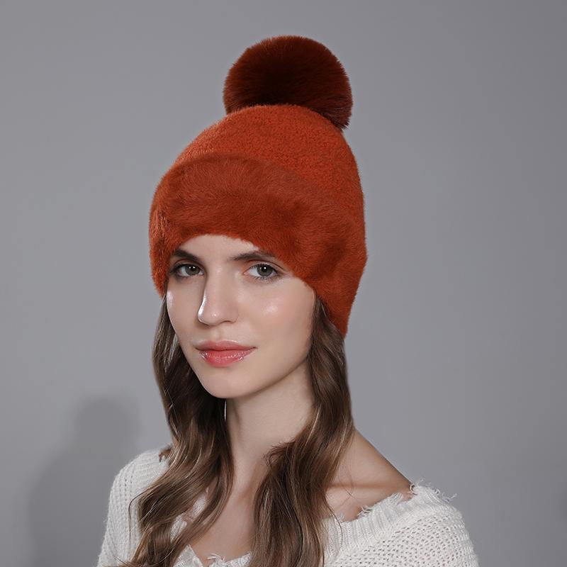 Женские шапки-бини, теплая двухслойная подкладка, утолщенная фланелевая шляпа, модная искусственная помпоновая зимняя повседневная шапка для девочек