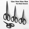 12см 14см 16см 19см Чисто черные ножницы из нержавеющей стали Инструмент для резки бумаги для DIY, рукоделия и искусства Канцелярские ножницы для офиса и школы
