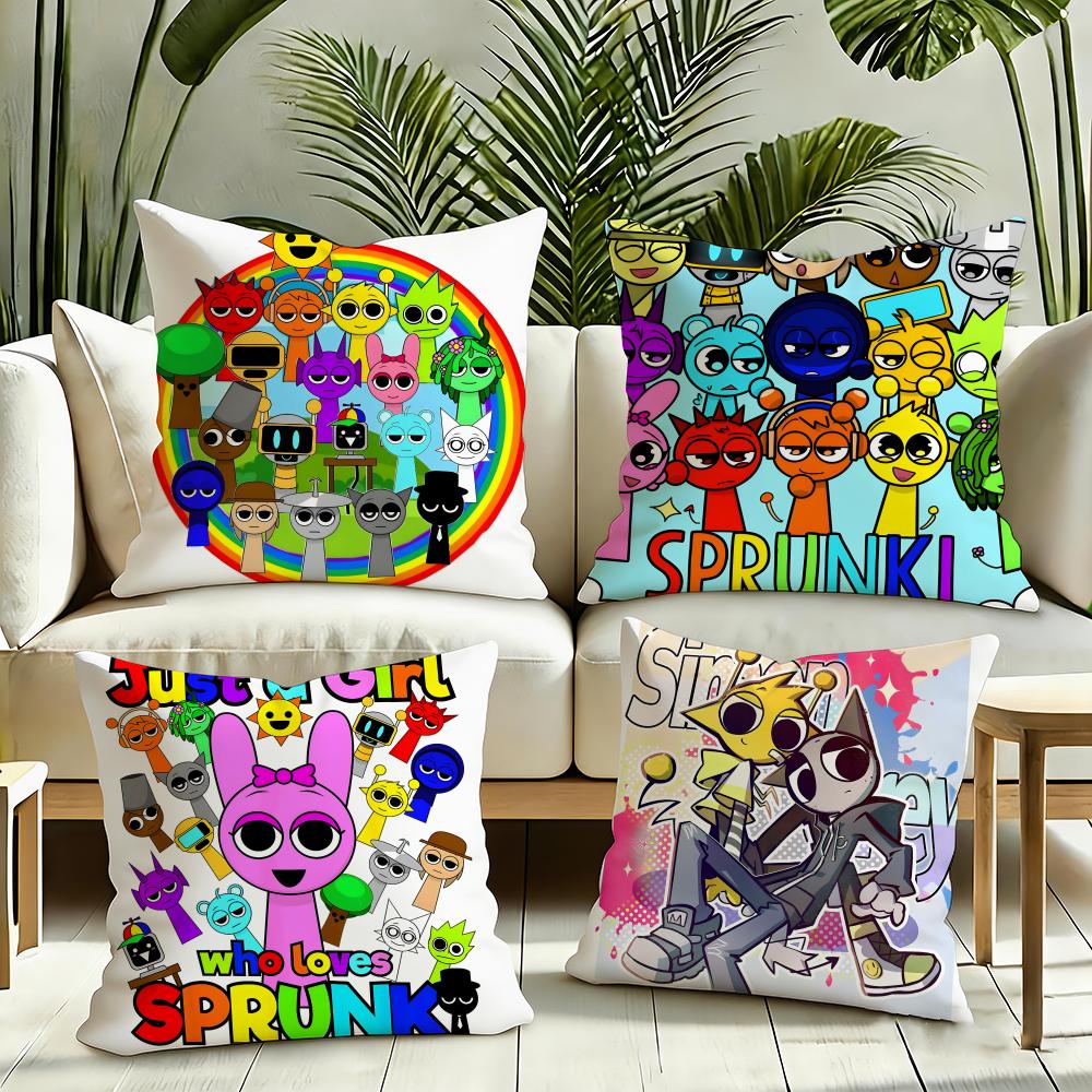 Game SSprunki fun Cushion Cover Silky Short Plush Invisible Zipper Dustproof Sofa Pillow Case for Home Decor