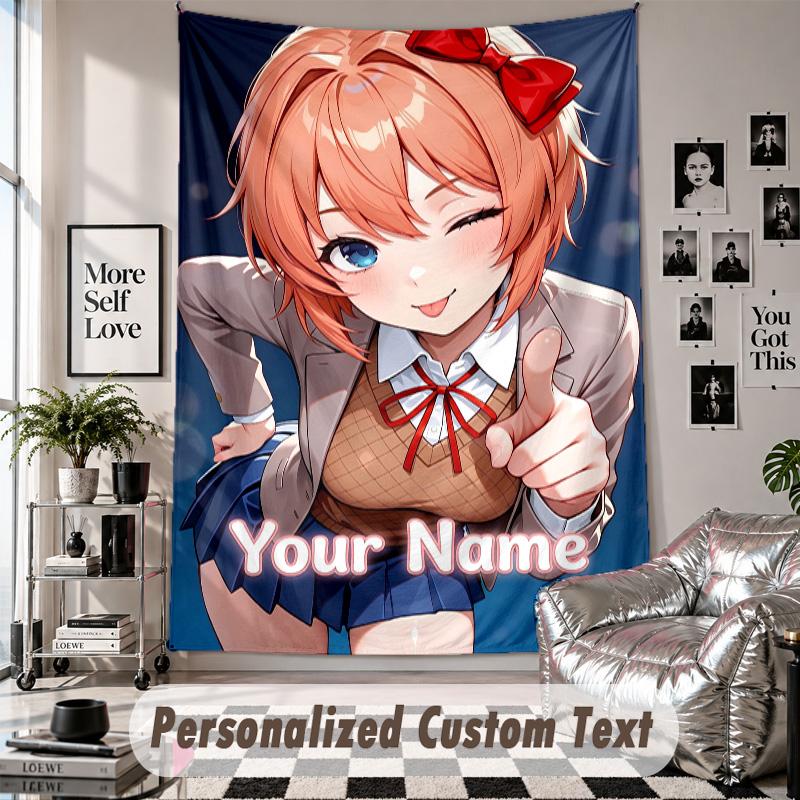 Custom Tapestry Wall Hanging, Doki Doki Literature Club Personalized Name Text Home Wall Decor